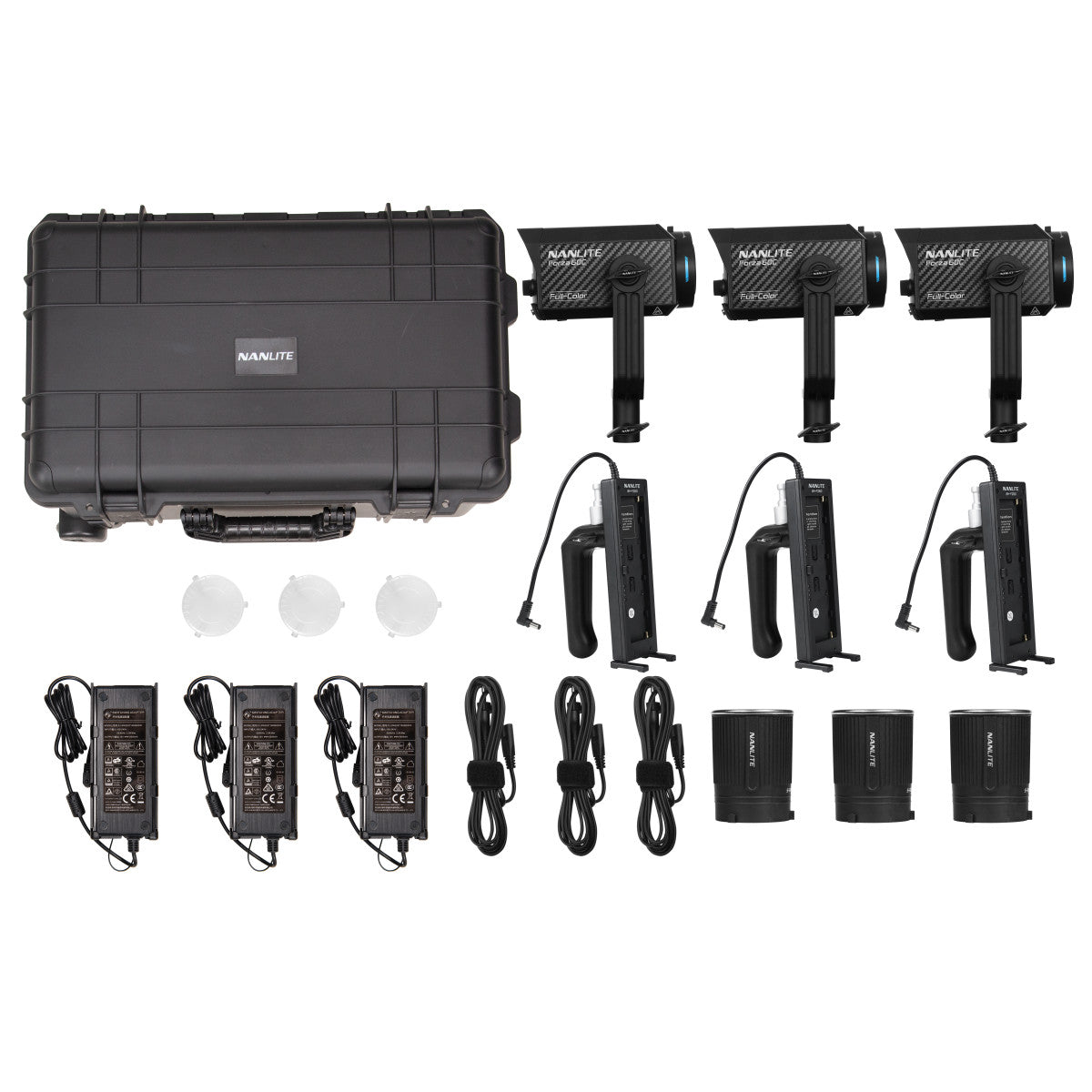 60c Nanlite Forza 60C RGBLAC LED Spotlight 3-Light Kit with Rolling Hard C ...